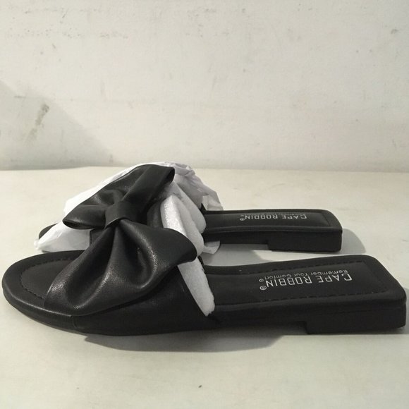 NWT CAPE ROBBIN DANE BOW FLAT MULE SLIDE SANDALS BLACK 5‎ - Picture 11 of 16